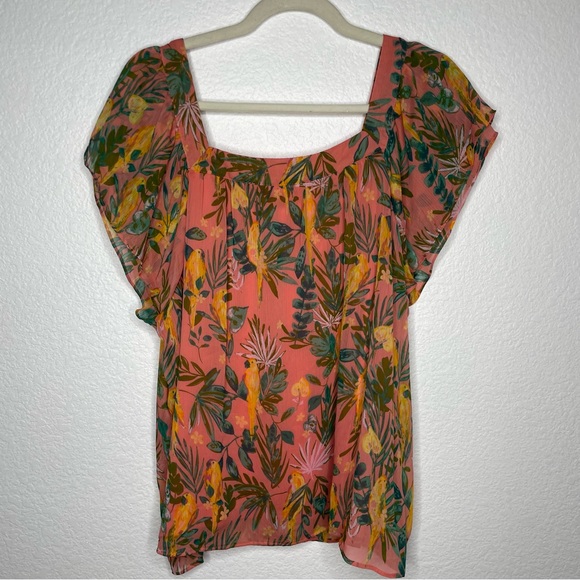 LC Lauren Conrad Women's Flutter Sleeve Peasant Top Nature Birds, XXL - Picture 9 of 11